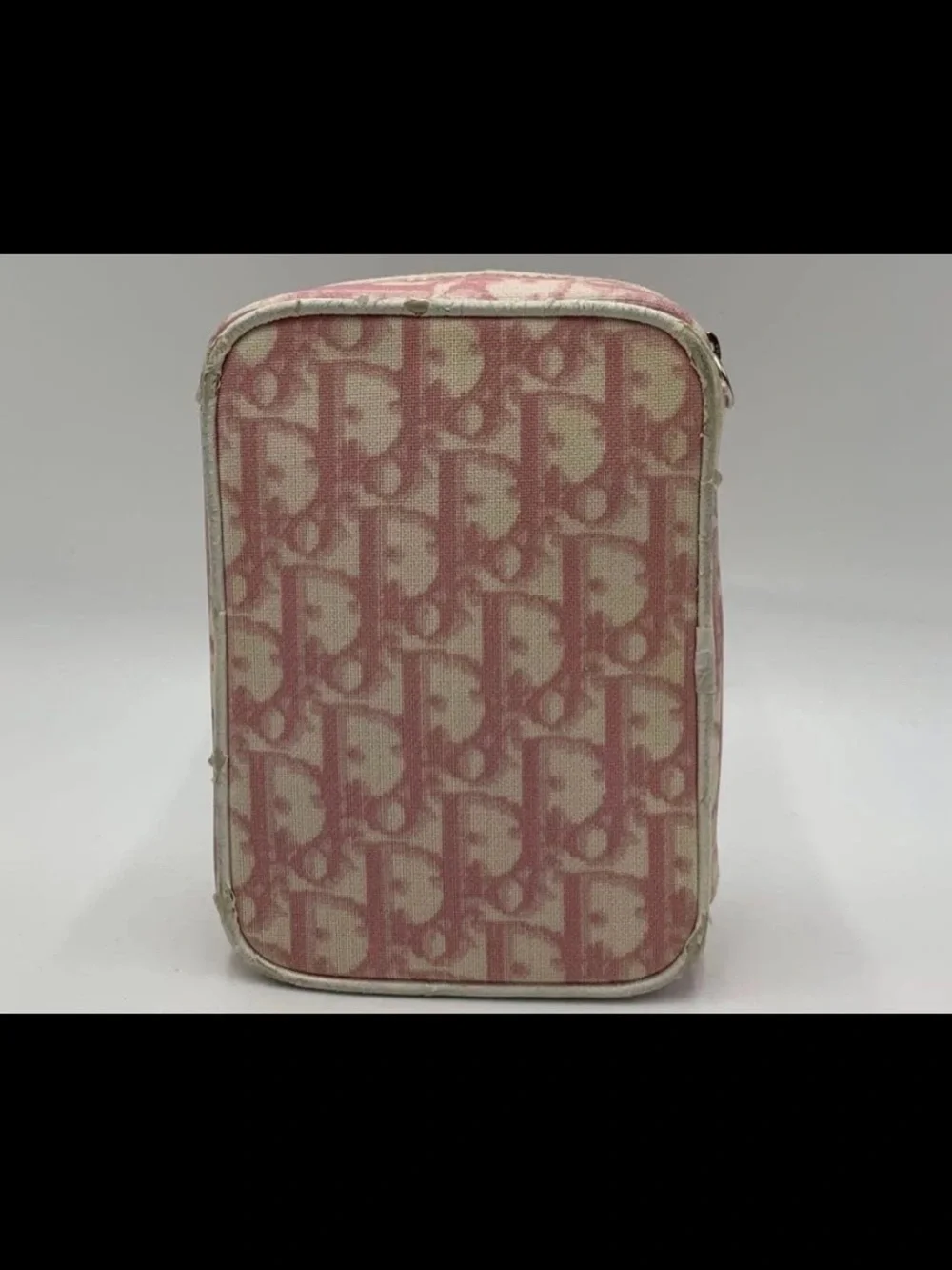 Dior Pink and Cream Oblique Canvas Pouch with White '2' Appliqué